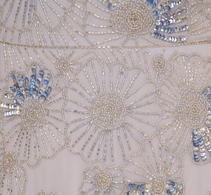 One Shoulder Beaded Mesh Gown In Serenity