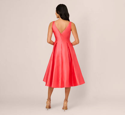 Sleeveless Mikado Fit And Flare Midi Dress With V-Back In Desert Flower
