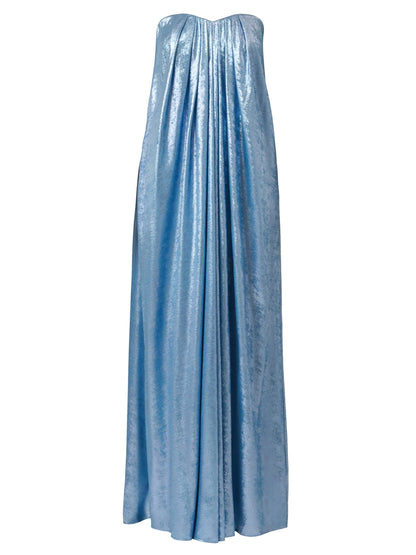 Strapless Foil Chiffon Trapeze Gown In Azure Blue