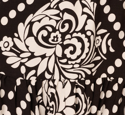 Bishop Sleeve Medallion Printed Short Dress In Black Ivory