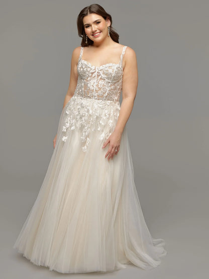 ?A LINE TULLE WEDDING DRESS WITH OPEN BACK