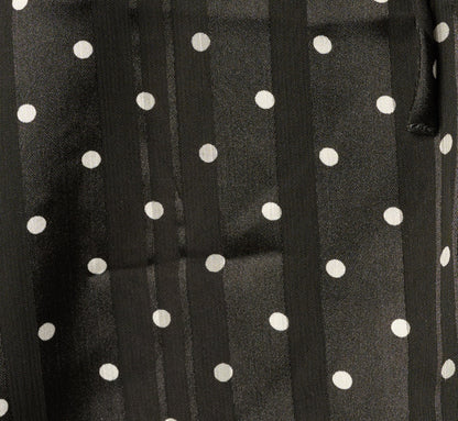 Long Sleeve Chiffon Ruffle Blouse In Black Cream Dot
