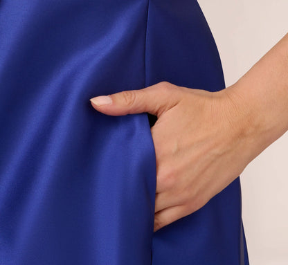 Sleeveless Mikado Fit And Flare Midi Dress With V-Back In Neptune