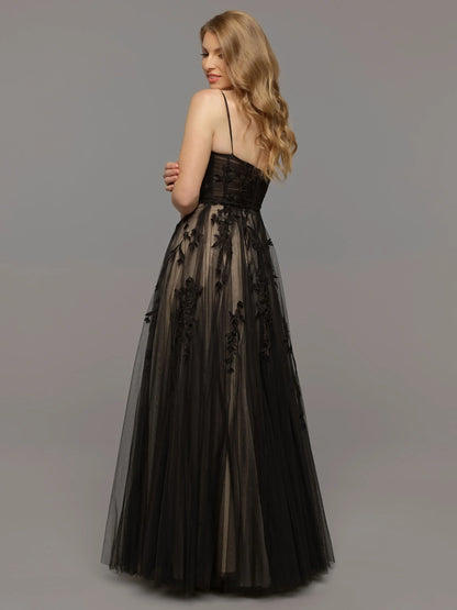OPEN BACK A LINE TULLE WEDDING DRESS WITH LACE