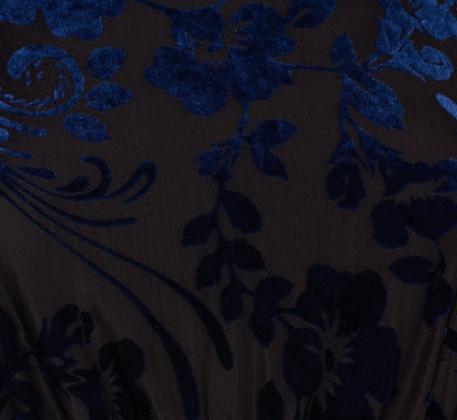 Long Sleeve Floral Velvet Burnout Midi Dress In Light Navy