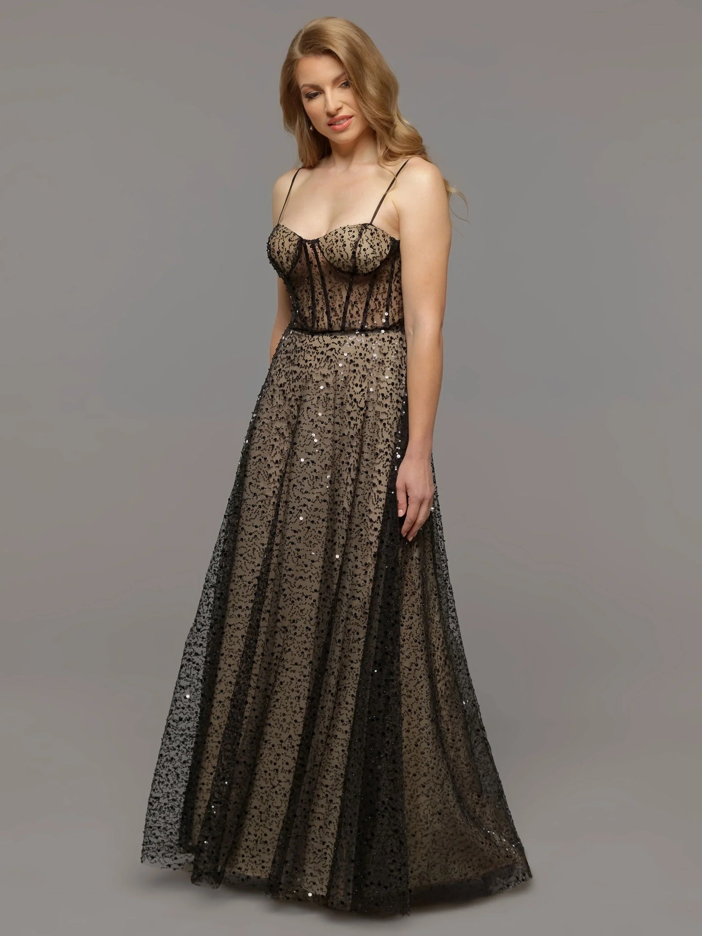 BEADED LACE AND TULLE A LINE WEDDING DRESS