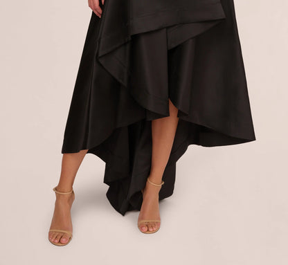 High Low Mikado Gown With Asymmetrical Detail In Black