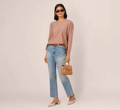 Long Sleeve Drop Shoulder Pullover Sweater Top In Cocoa