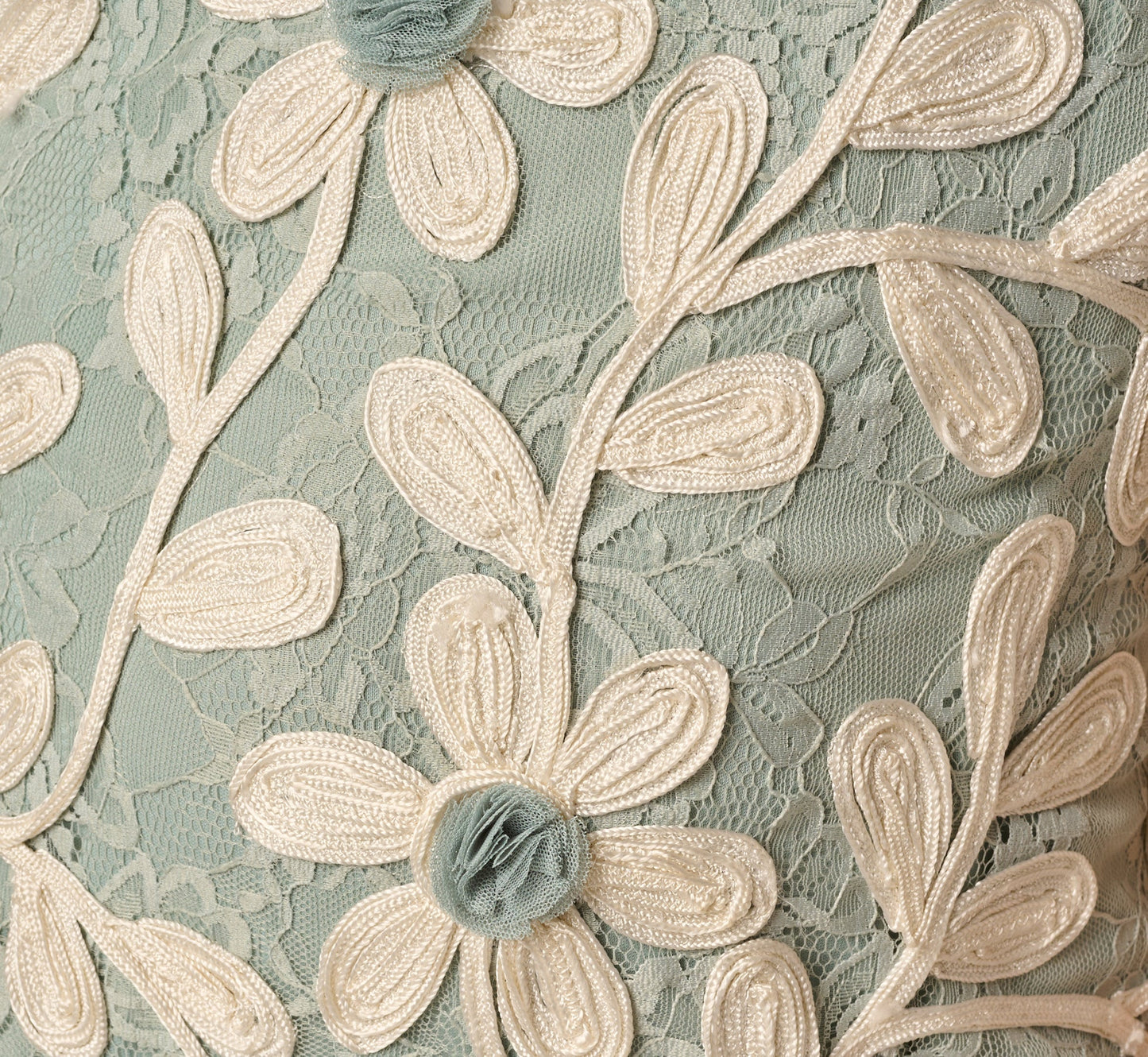 Lace Soutache Embroidery Halter Gown In Sage Ivory