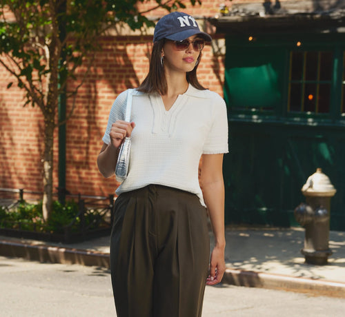 Short Sleeve Waffle Weave Polo Shirt In Ivory