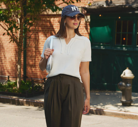 Short Sleeve Waffle Weave Polo Shirt In Ivory