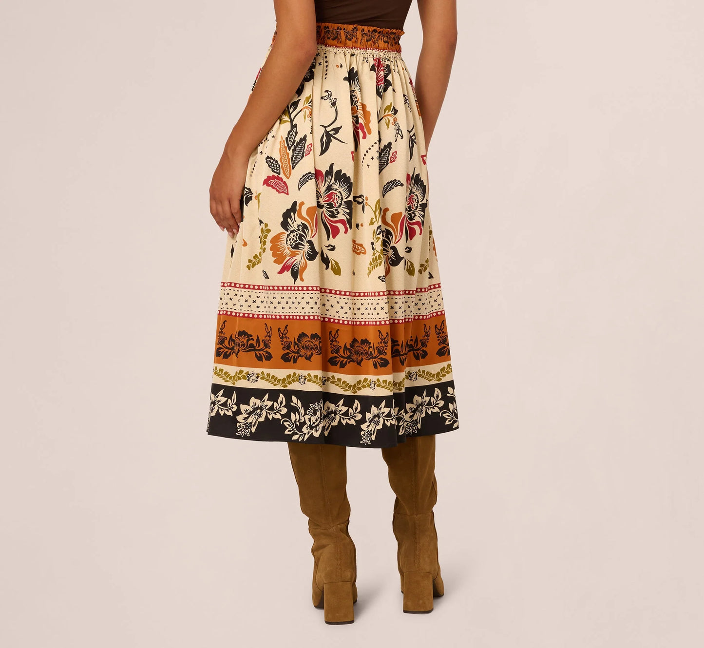 Tie Front Floral Printed Midi Skirt In Tropic Border Vine