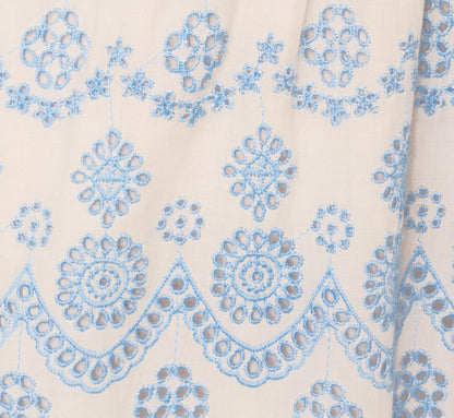 Long Sleeve Flounce Eyelet Shirt Dress In Light Blue Ivory