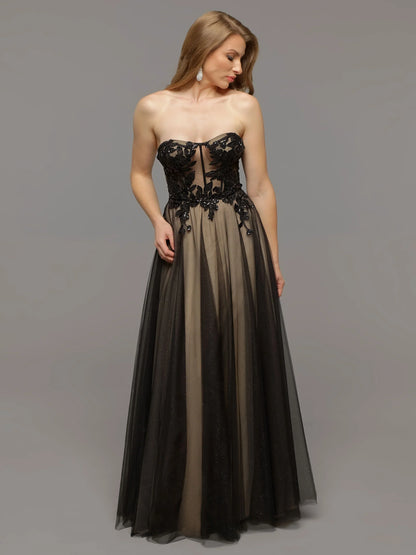 TULLE A LINE WEDDING DRESS WITH ILLUSION LACE BODICE