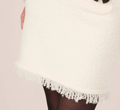 Chenille Boucle Bow Skirt In Ivory Black