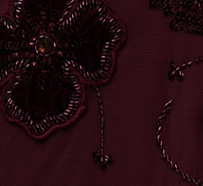Sleeveless Velvet Beaded Floral Gown In Night Plum