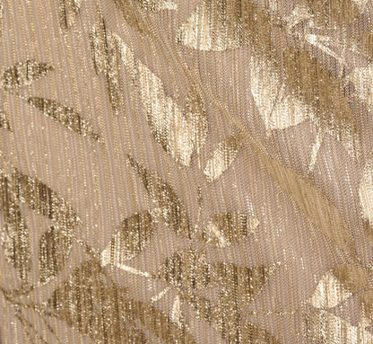 Off Shoulder Foil Leaf Mermaid Gown In Champagne Gold
