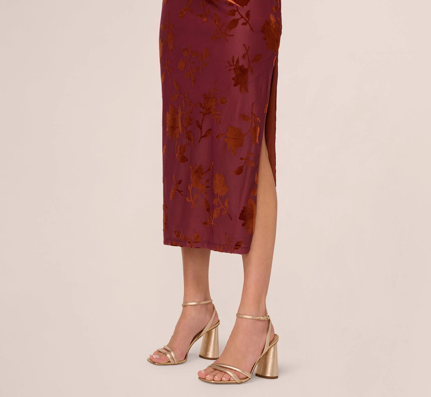 Off Shoulder Burnout Velvet Midi Dress In Amber