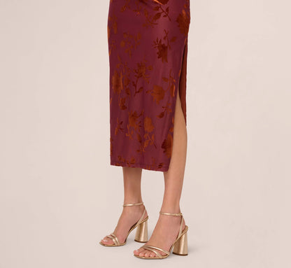 Off Shoulder Burnout Velvet Midi Dress In Amber