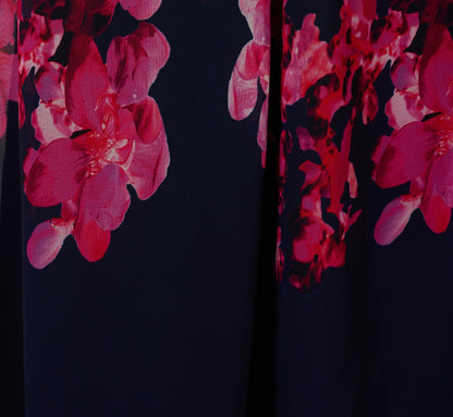 Floral Wrap Waist Ankle Dress In Navy Pink Multi