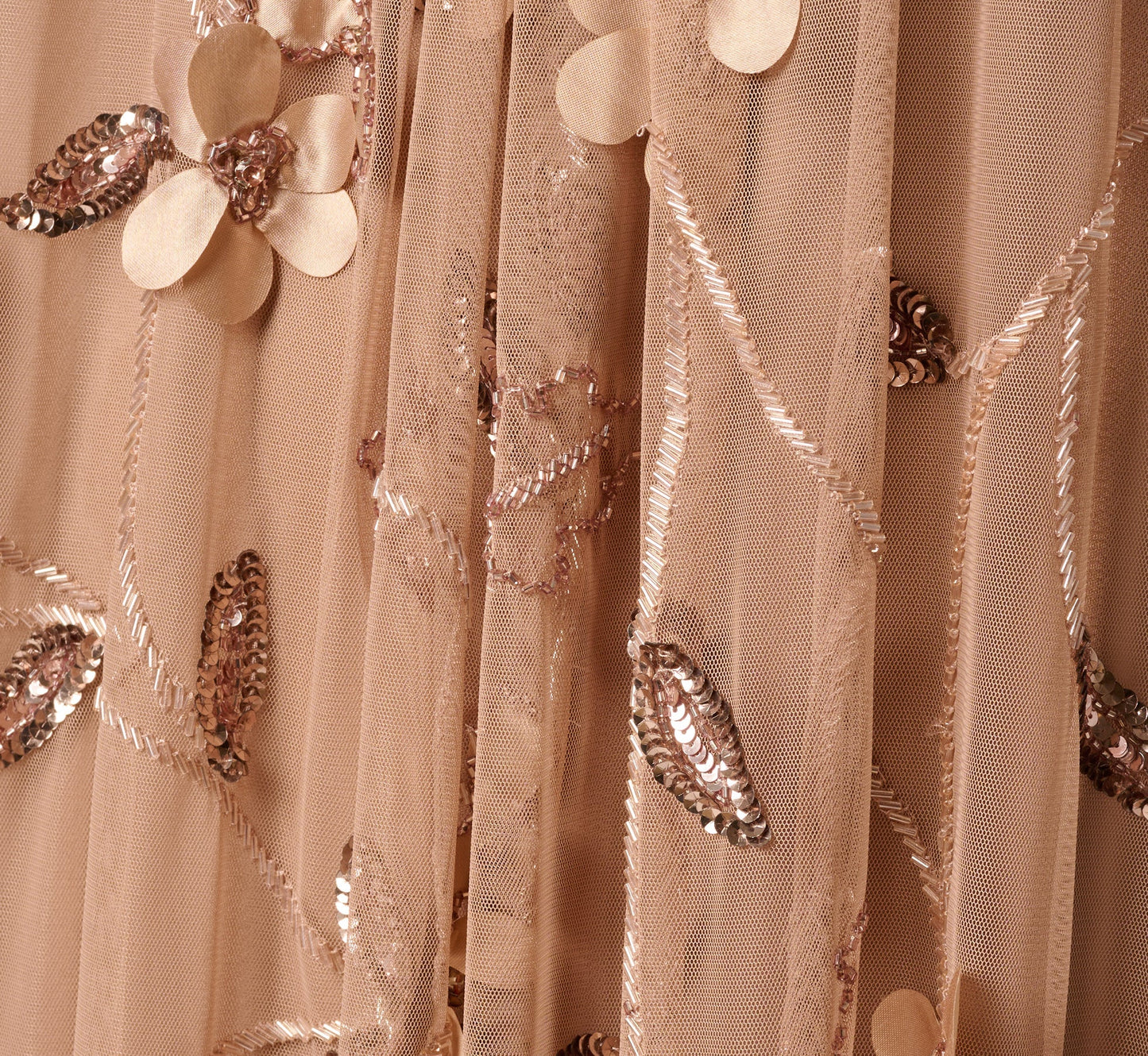 3D Floral Sequin Bead Trapeze Gown In Cafe Mocha