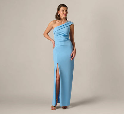 Beaded One Shoulder Stretch Column Gown In Waterfall