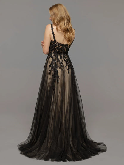 ?A LINE TULLE WEDDING DRESS WITH OPEN BACK