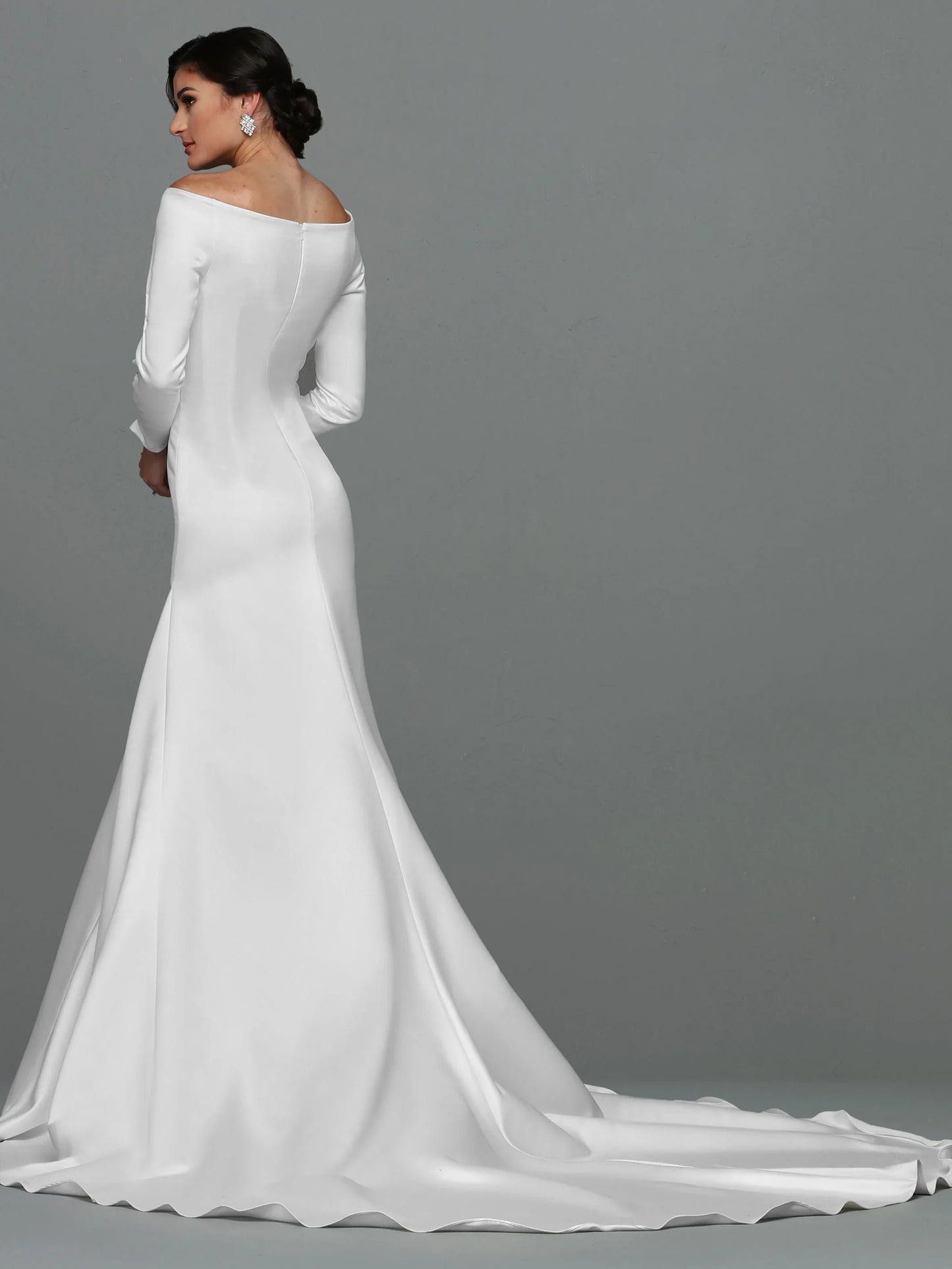 SATIN FIT AND FLARE WEDDING DRESS WITH LONG SLEEVES