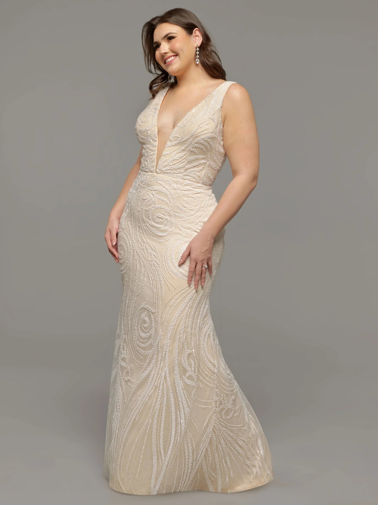 FIT AND FLARE TULLE AND BEADED LACE WEDDING DRESS