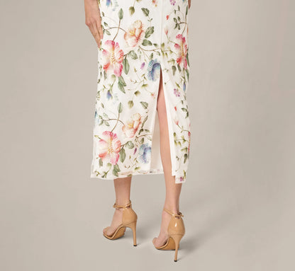 Strapless Floral Beaded Embroidery Midi Dress In Ivory Multi