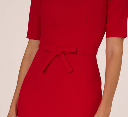 Short Sleeve Bow Waist Sheath Dress In Red