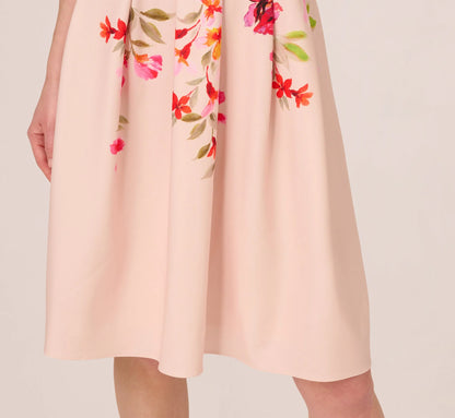 Floral Fit And Flare Halter Midi Dress In Champagne Multi