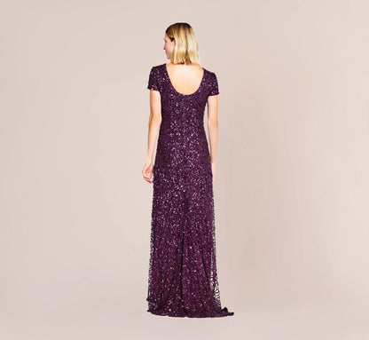 Scoop Back Sequin Gown In Cabernet