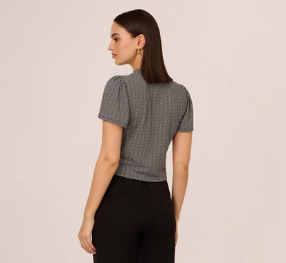 Flutter Sleeve Ruched Front Printed Top In Black Cloud Carnation