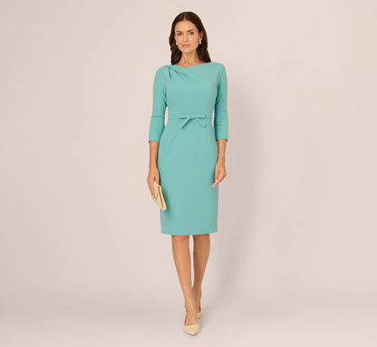 Three Quarter Sleeve Drape Collar Sheath Dress In Smoky Jade