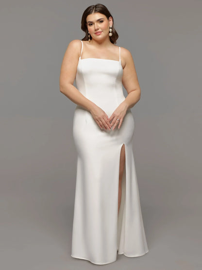 FIT AND FLARE BACKLESS WEDDING DRESS WITH SLIT