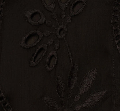 Long Sleeve Sheer Floral Eyelet Lace Blouse In Black