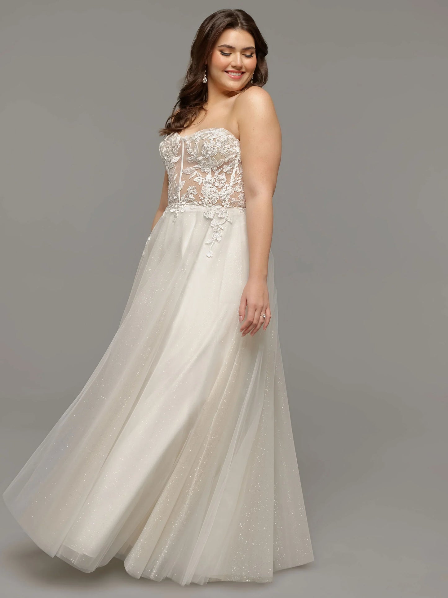 TULLE A LINE WEDDING DRESS WITH ILLUSION LACE BODICE