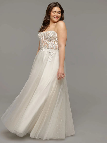 TULLE A LINE WEDDING DRESS WITH ILLUSION LACE BODICE