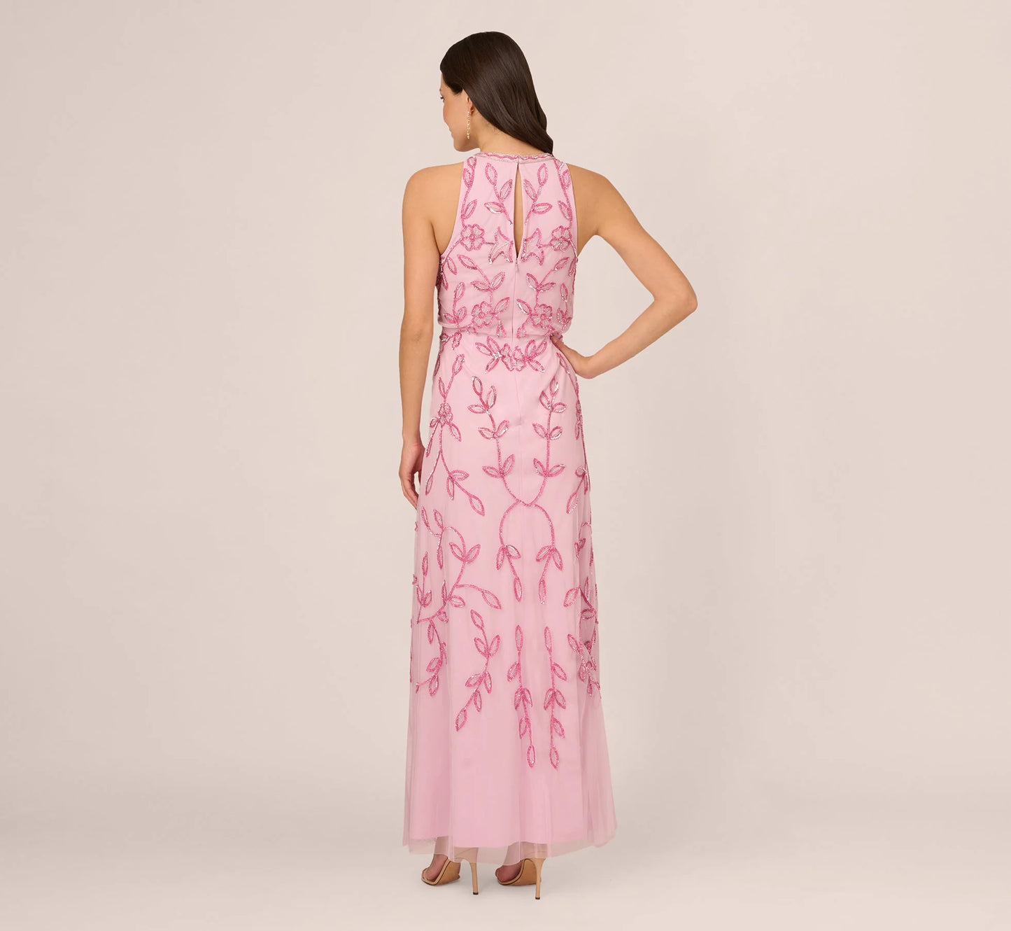 Sleeveless Blouson Mermaid Gown With Jasmine Beading In Pink Lace