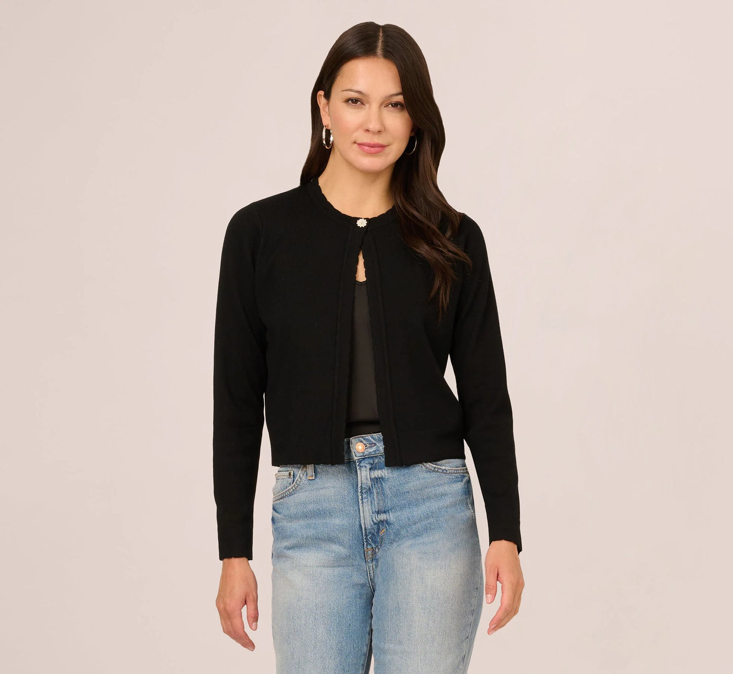 Long Sleeve One Button Cardigan Sweater In Black