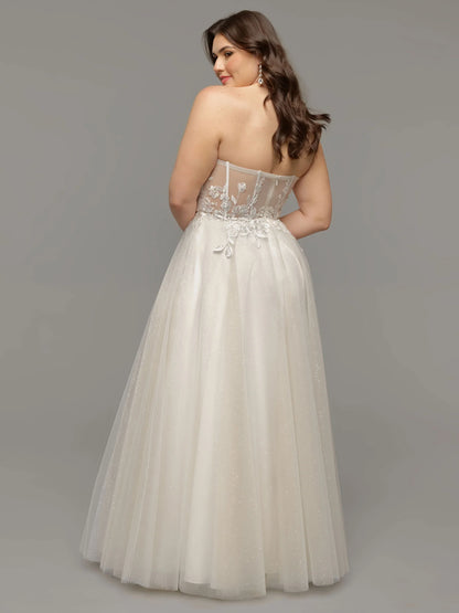 TULLE A LINE WEDDING DRESS WITH ILLUSION LACE BODICE