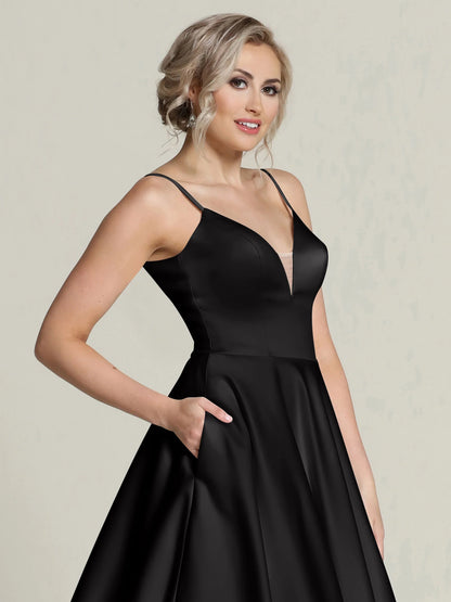 SATIN BALL GOWN WITH SPAGHETTI STRAPS AND SCOOP BACK