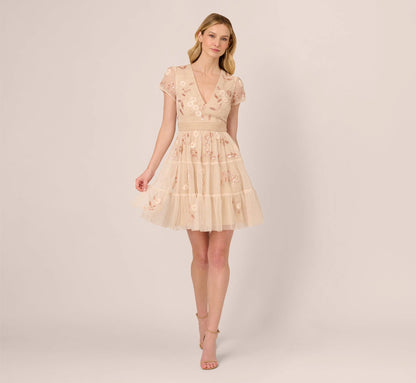 Cap Sleeve Pearly Sequin Cocktail Dress In Pale Pink