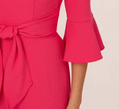 Knit Crepe Wide Leg Jumpsuit With Bell Sleeves In Camellia