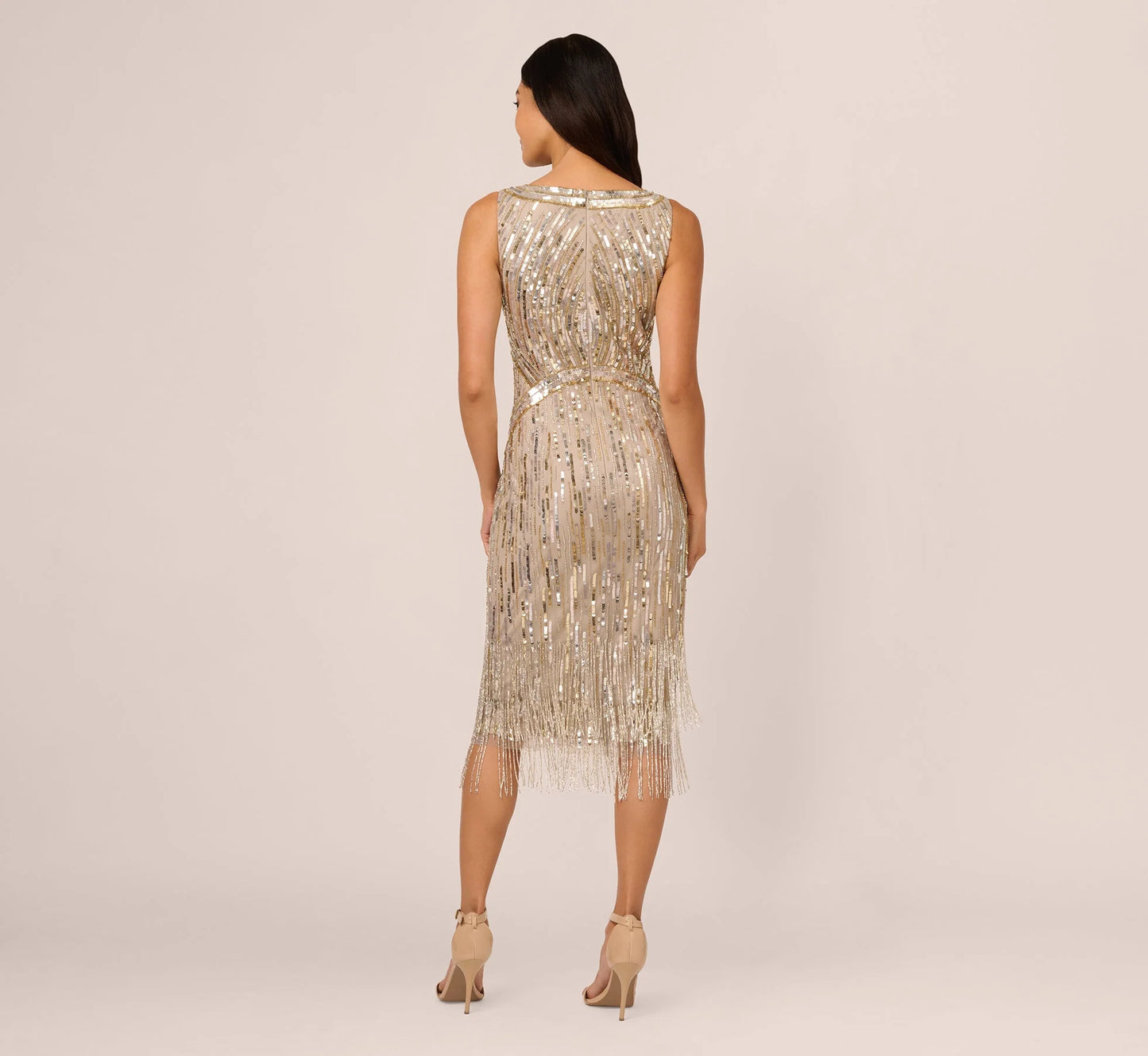 Beaded Fringe Dress In Platinum