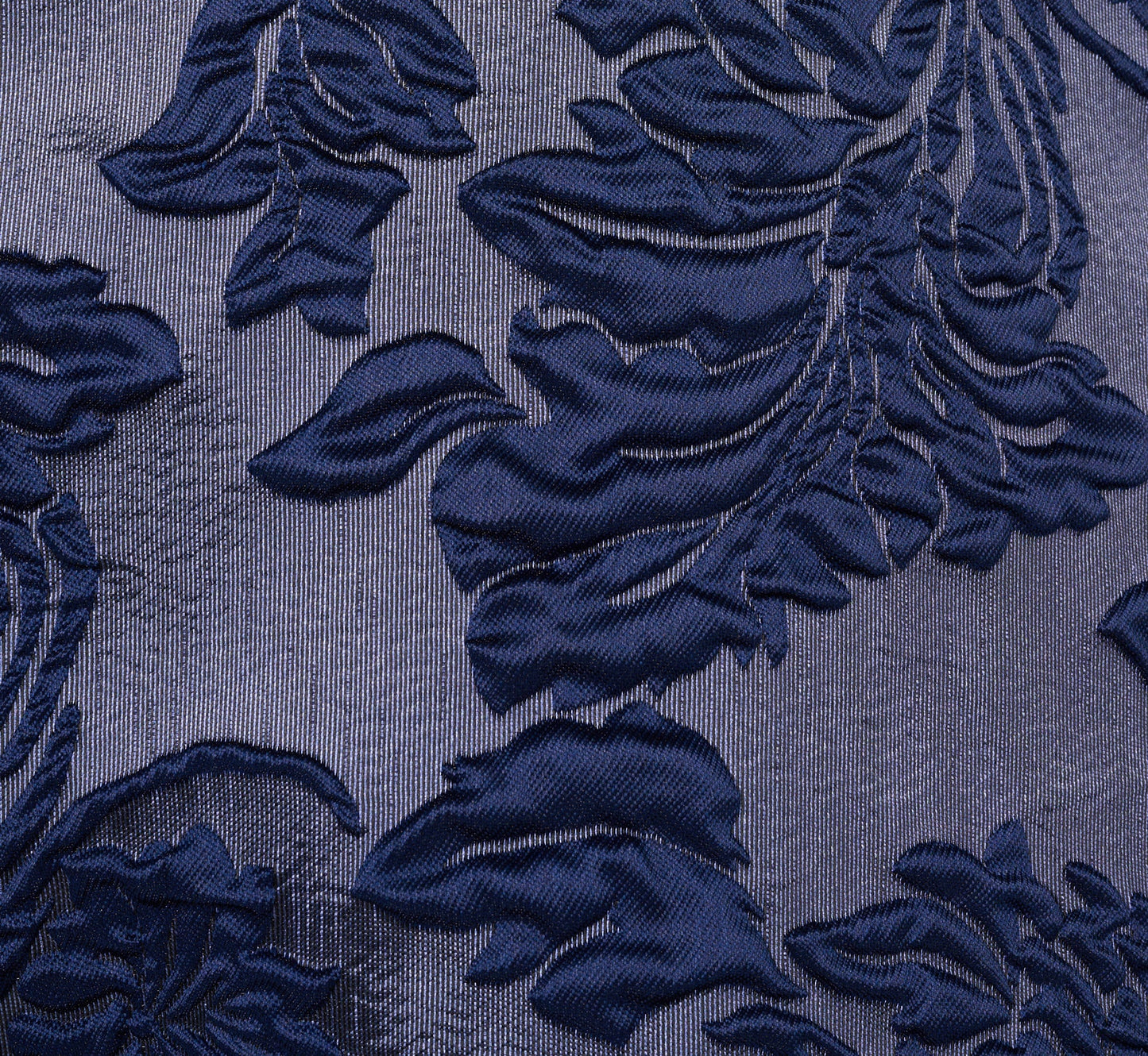 Off Shoulder Textured Floral Jacquard Gown In Navy