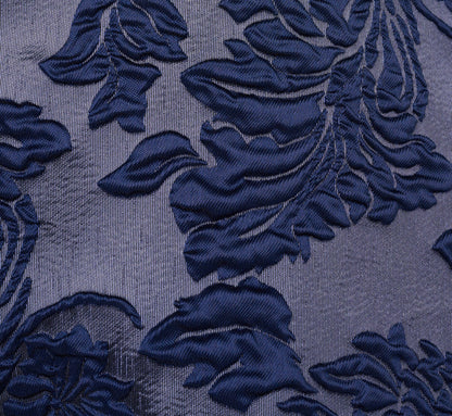 Off Shoulder Textured Floral Jacquard Gown In Navy