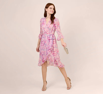 Floral-Printed Chiffon Short Dress In Pink Multi