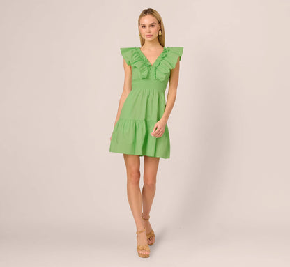 Ruffle Collar Flounce Mini Dress In Lime